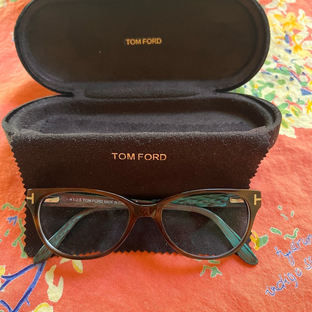 Tom Ford Brown Frames with Teal Inner Temples Cat-Eye Glasses